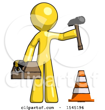 Yellow Design Mascot Man Under Construction Concept, Traffic Cone and Tools by Leo Blanchette