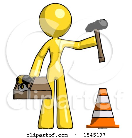 Yellow Design Mascot Woman Under Construction Concept, Traffic Cone and Tools by Leo Blanchette