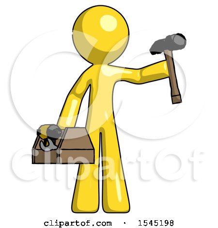 Yellow Design Mascot Man Holding Tools and Toolchest Ready to Work by Leo Blanchette