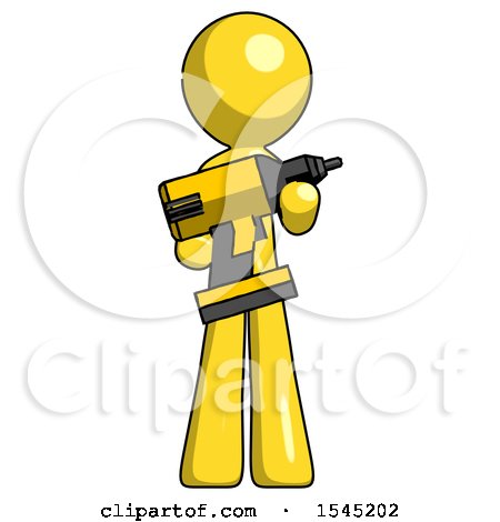 Yellow Design Mascot Man Holding Large Drill by Leo Blanchette