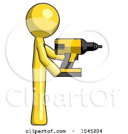 Yellow Design Mascot Man Using Drill Drilling Something on Right Side by Leo Blanchette