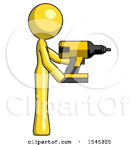 Yellow Design Mascot Woman Using Drill Drilling Something on Right Side by Leo Blanchette