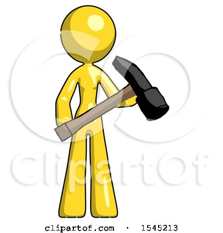 Yellow Design Mascot Woman Holding Hammer Ready to Work by Leo Blanchette