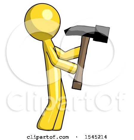 Yellow Design Mascot Man Hammering Something on the Right by Leo Blanchette