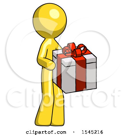 Yellow Design Mascot Man Giving a Present by Leo Blanchette