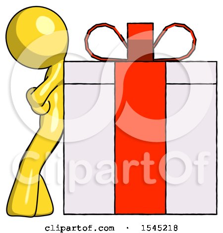 Yellow Design Mascot Man Gift Concept - Leaning Against Large Present by Leo Blanchette