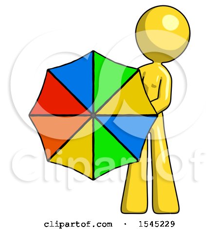 Yellow Design Mascot Woman Holding Rainbow Umbrella out to Viewer by Leo Blanchette