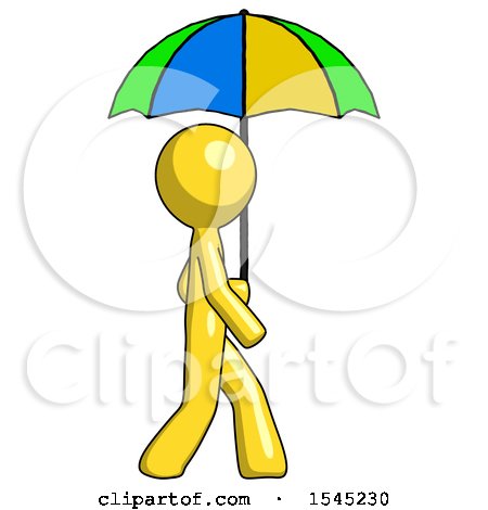 Yellow Design Mascot Man Walking with Colored Umbrella by Leo Blanchette