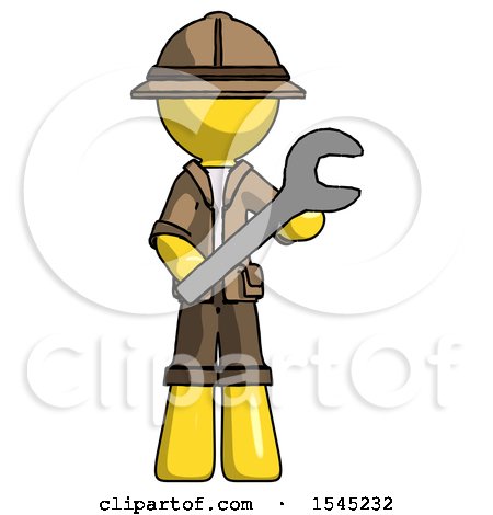 Yellow Explorer Ranger Man Holding Large Wrench with Both Hands by Leo Blanchette