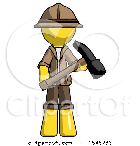 Yellow Explorer Ranger Man Holding Hammer Ready to Work by Leo Blanchette