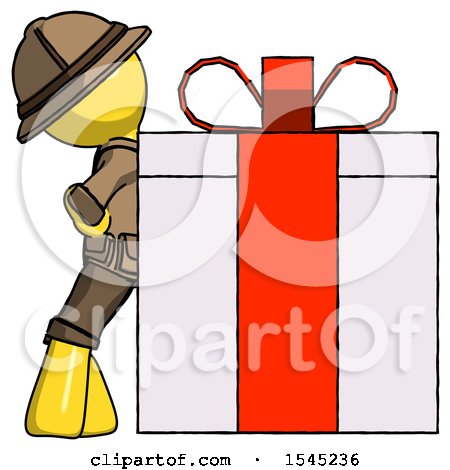 Yellow Explorer Ranger Man Gift Concept - Leaning Against Large Present by Leo Blanchette