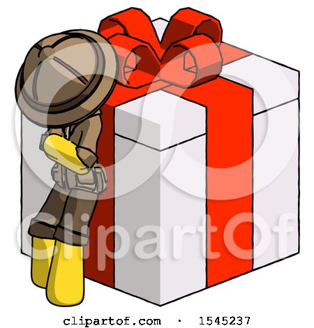 Yellow Explorer Ranger Man Leaning on Gift with Red Bow Angle View by Leo Blanchette