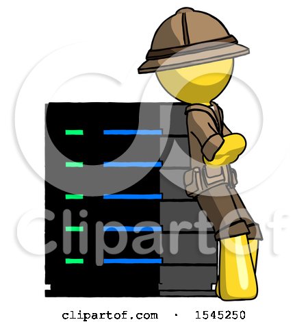 Yellow Explorer Ranger Man Resting Against Server Rack Viewed at Angle by Leo Blanchette