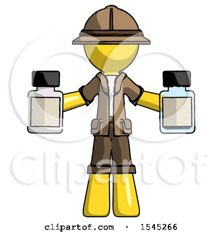 Yellow Explorer Ranger Man Holding Two Medicine Bottles by Leo Blanchette