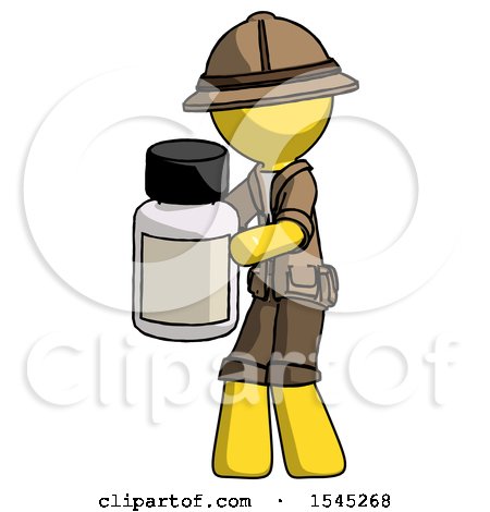 Yellow Explorer Ranger Man Holding White Medicine Bottle by Leo Blanchette