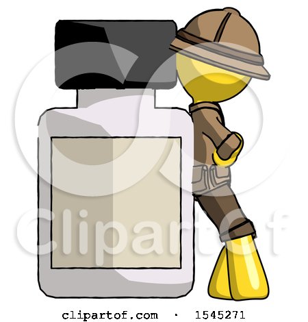 Yellow Explorer Ranger Man Leaning Against Large Medicine Bottle by Leo Blanchette
