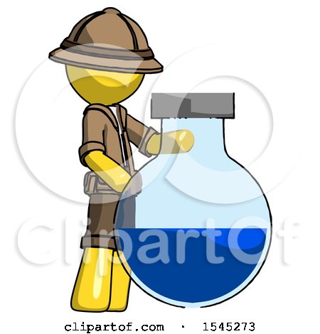 Yellow Explorer Ranger Man Standing Beside Large Round Flask or Beaker by Leo Blanchette