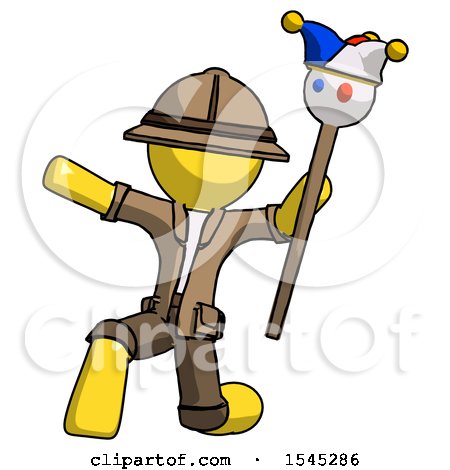 Yellow Explorer Ranger Man Holding Jester Staff Posing Charismatically by Leo Blanchette
