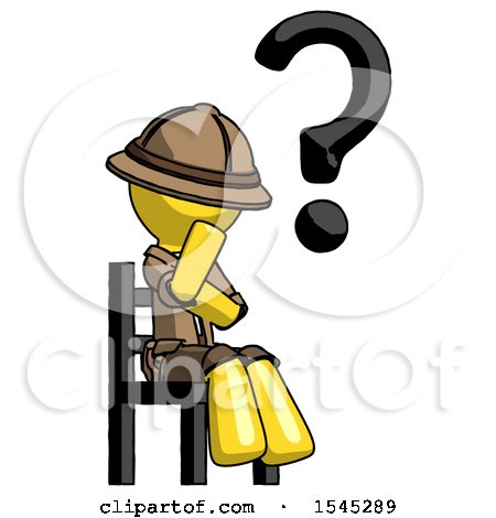 Yellow Explorer Ranger Man Question Mark Concept, Sitting on Chair Thinking by Leo Blanchette