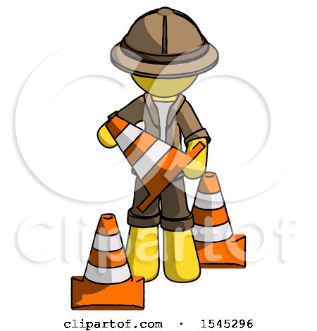 Yellow Explorer Ranger Man Holding a Traffic Cone by Leo Blanchette