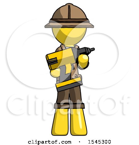 Yellow Explorer Ranger Man Holding Large Drill by Leo Blanchette
