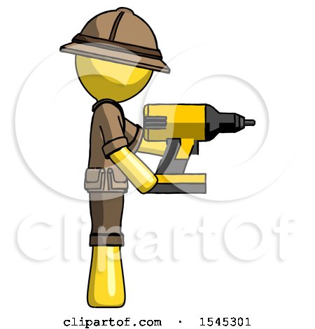 Yellow Explorer Ranger Man Using Drill Drilling Something on Right Side by Leo Blanchette