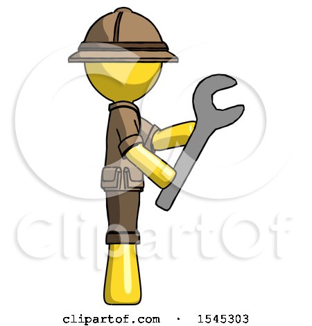 Yellow Explorer Ranger Man Using Wrench Adjusting Something to Right by Leo Blanchette