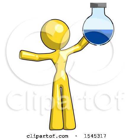 Yellow Design Mascot Woman Holding Large Round Flask or Beaker by Leo Blanchette