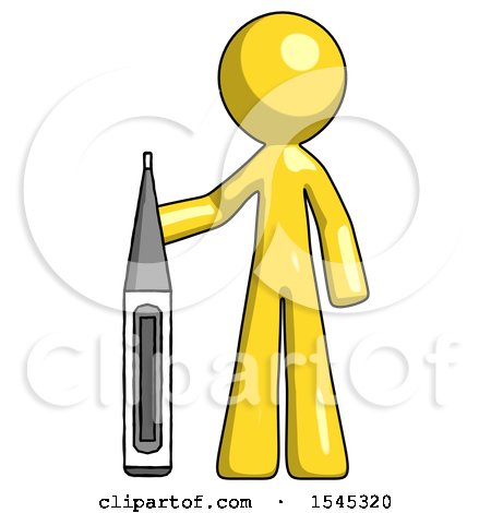 Yellow Design Mascot Man Standing with Large Thermometer by Leo Blanchette