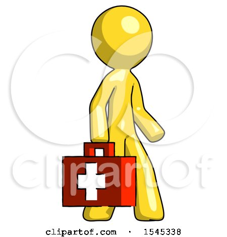 Yellow Design Mascot Man Walking with Medical Aid Briefcase to Right by Leo Blanchette