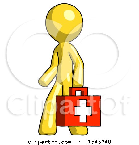 Yellow Design Mascot Man Walking with Medical Aid Briefcase to Left by Leo Blanchette