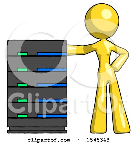 Yellow Design Mascot Woman with Server Rack Leaning Confidently Against It by Leo Blanchette