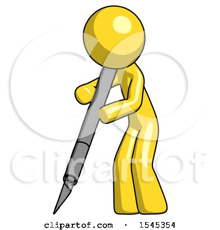 Yellow Design Mascot Man Cutting with Large Scalpel by Leo Blanchette