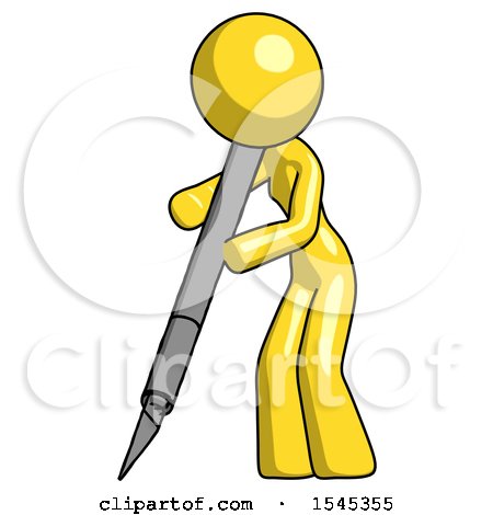 Yellow Design Mascot Woman Cutting with Large Scalpel by Leo Blanchette
