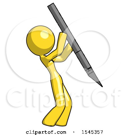 Yellow Design Mascot Woman Stabbing or Cutting with Scalpel by Leo Blanchette