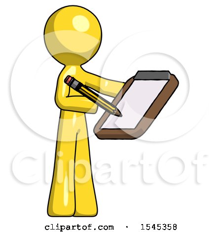 Yellow Design Mascot Man Using Clipboard and Pencil by Leo Blanchette