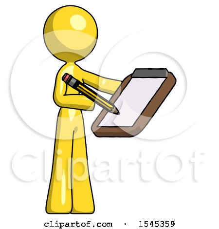 Yellow Design Mascot Woman Using Clipboard and Pencil by Leo Blanchette