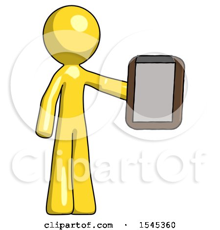 Yellow Design Mascot Man Showing Clipboard to Viewer by Leo Blanchette