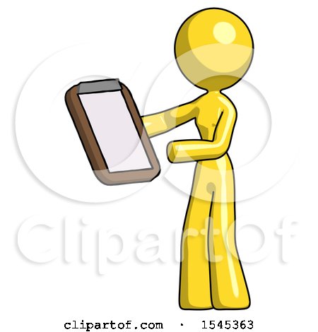 Yellow Design Mascot Woman Reviewing Stuff on Clipboard by Leo Blanchette