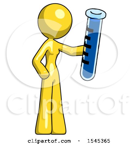 Yellow Design Mascot Woman Holding Large Test Tube by Leo Blanchette