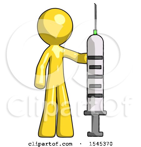 Yellow Design Mascot Man Holding Large Syringe by Leo Blanchette