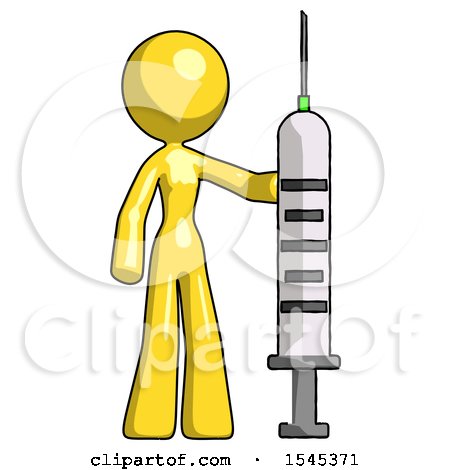 Yellow Design Mascot Woman Holding Large Syringe by Leo Blanchette