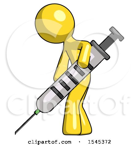 Yellow Design Mascot Man Using Syringe Giving Injection by Leo Blanchette