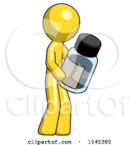 Yellow Design Mascot Man Holding Glass Medicine Bottle by Leo Blanchette