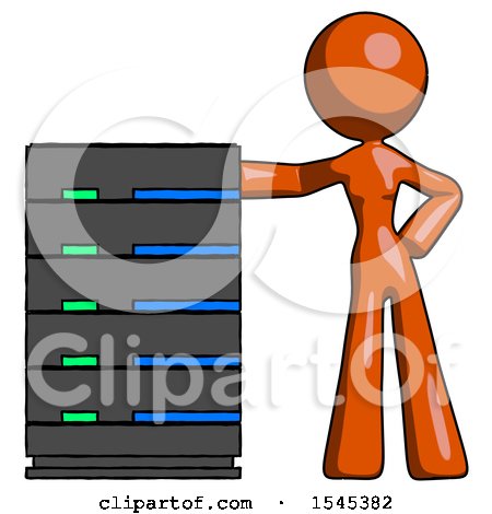 Orange Design Mascot Woman with Server Rack Leaning Confidently Against It by Leo Blanchette