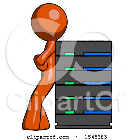 Orange Design Mascot Man Resting Against Server Rack by Leo Blanchette