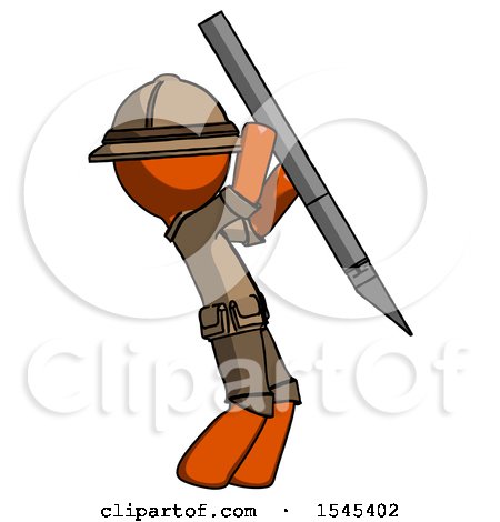 Orange Explorer Ranger Man Stabbing or Cutting with Scalpel by Leo Blanchette