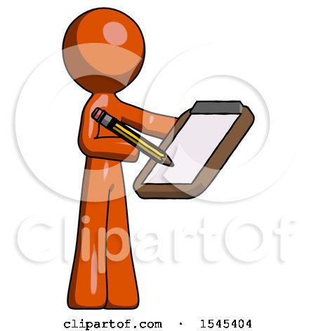 Orange Design Mascot Man Using Clipboard and Pencil by Leo Blanchette