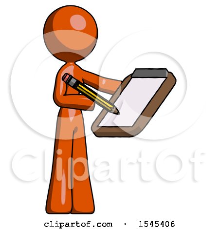 Orange Design Mascot Woman Using Clipboard and Pencil by Leo Blanchette