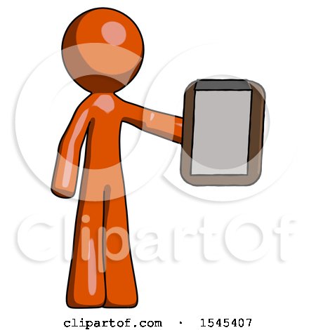 Orange Design Mascot Man Showing Clipboard to Viewer by Leo Blanchette